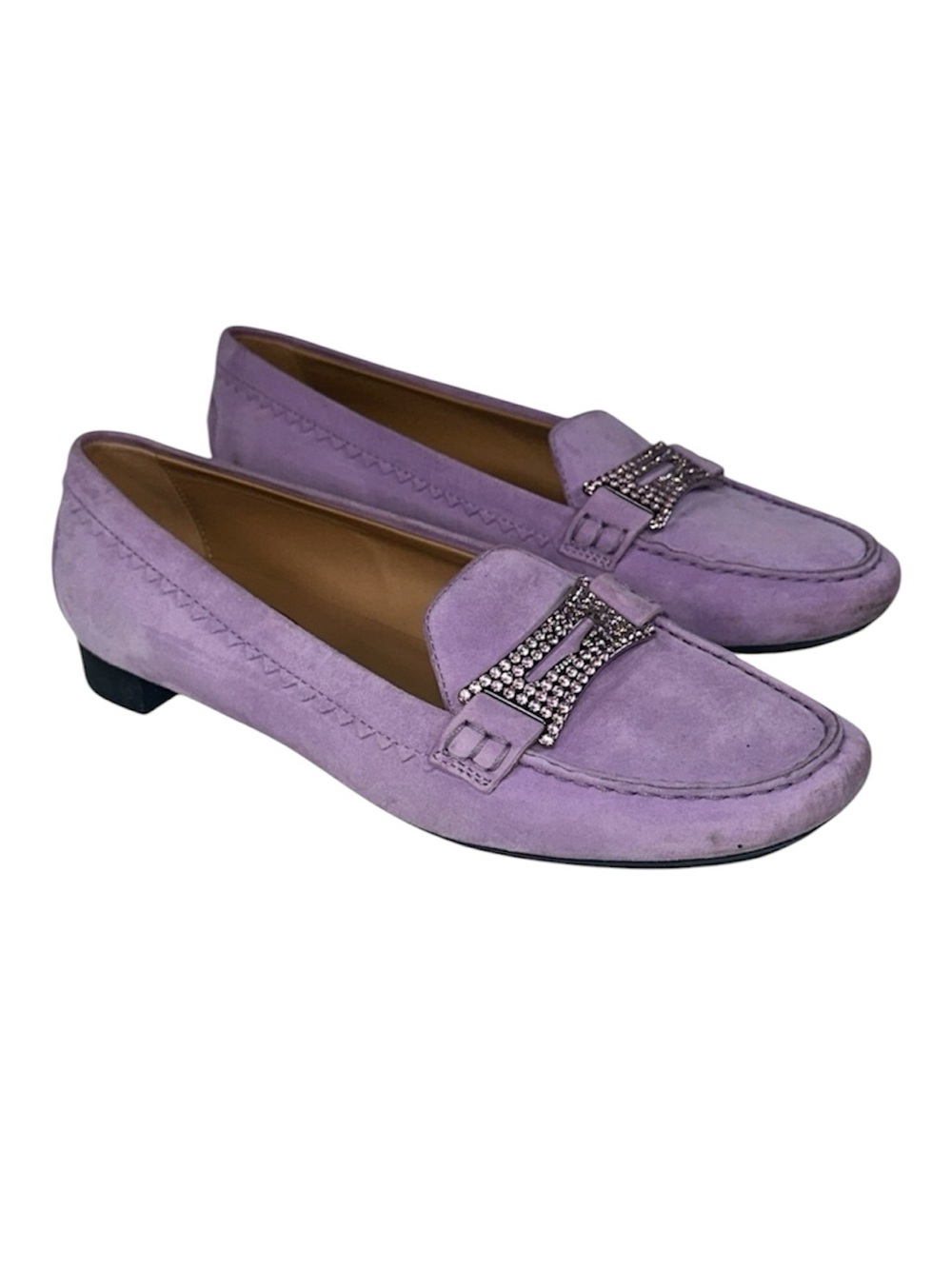 Tod's Lilac Suede Crytal Loafers Heaven Laccetto Strass Italian Luxury Size 8